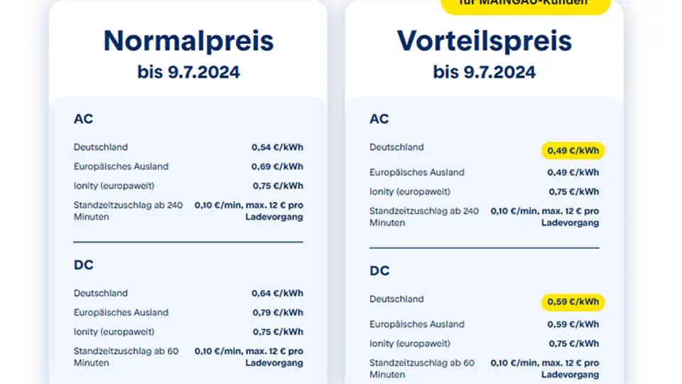 Alter Maingau Ladetarif bis 09.07.2024