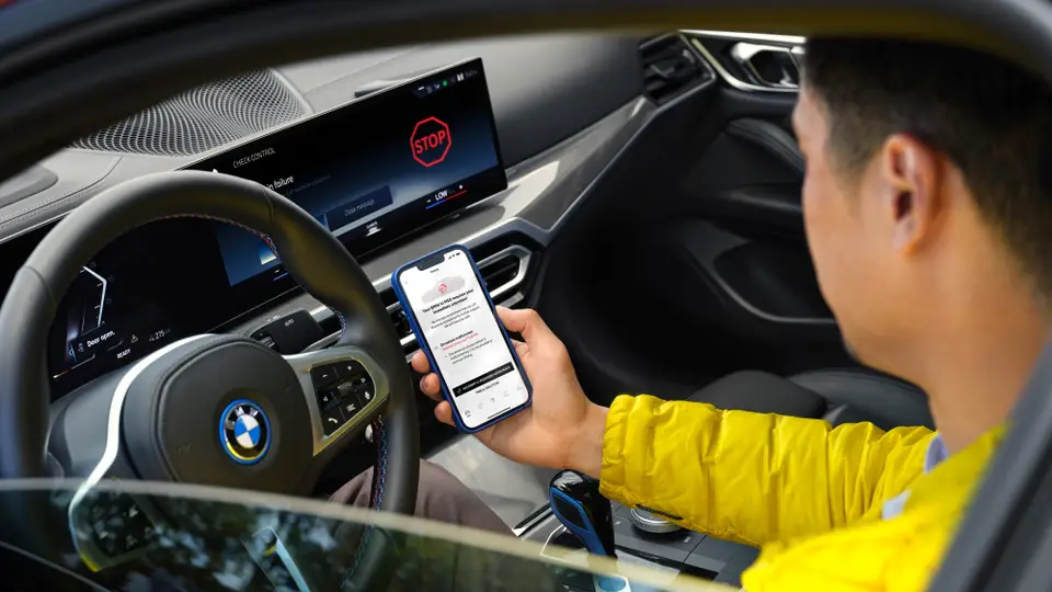 BMW zeigt Warnhinweis in App und Auto