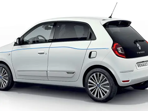 Twingo Electric E-Auto in der Farbe weiss Ansicht von schräg Hinten