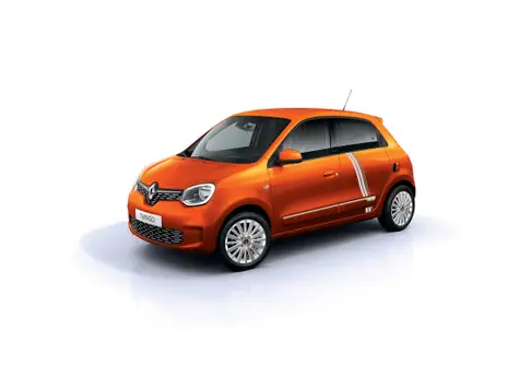 Twingo Electric E-Auto in der Farbe orange Ansicht von der Seite